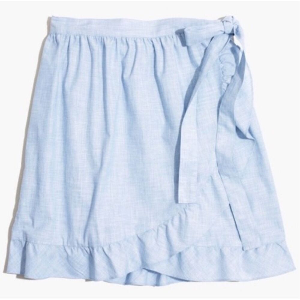 MADEWELL | Chambray Light Blue Ruffle Wrap Skirt‎ Meadow Short Cotton | Size 8